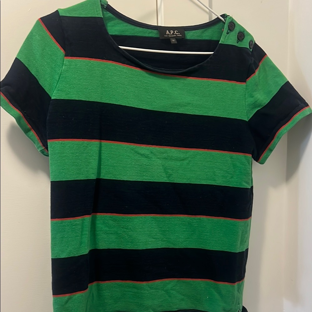 A.P.C. Kids Green and Black Striped Shirt
